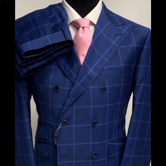 Blue Super 150 cerruti double breasted windowpane - Picture 1 of 3